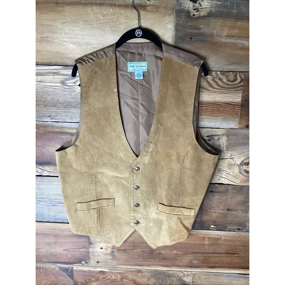 Vtg Arizona Jean Co Leather Vest Mens Large Tan Western Cowboy Biker Lined